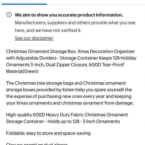 NWT Green Storage Container for Holiday Ornaments - Picture 5 of 5